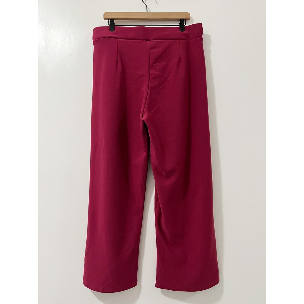 Lemite Women Magenta Pink Wide Leg Comfort Waist Stretch Trousers 3XL NEW - Picture 2 of 8